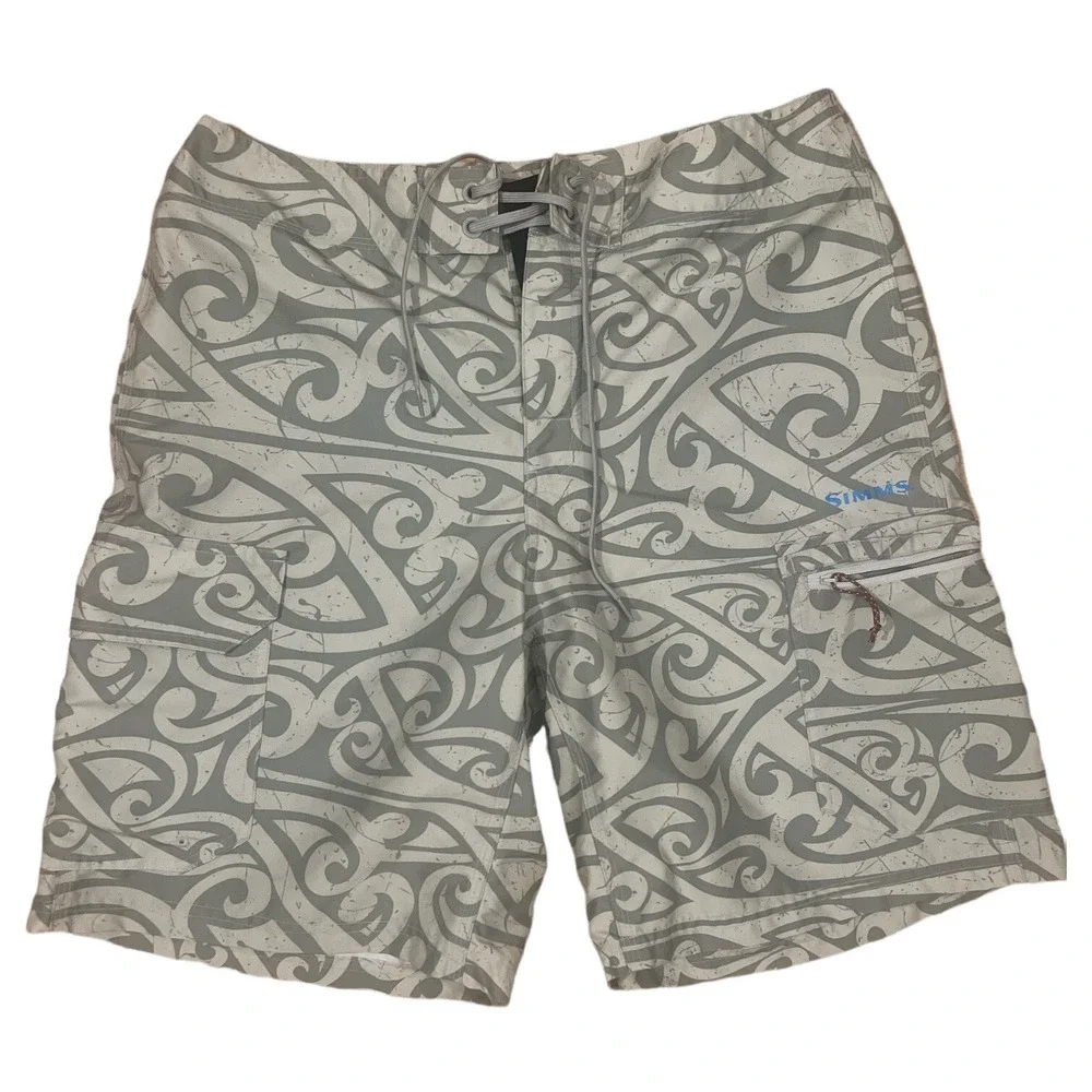 SIMMS FISHING shorts mens SMALL‎ gray white blue